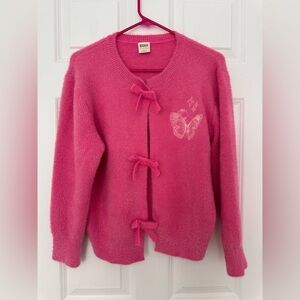Wicked x Katie Kime Girls' Butterfly Embroidered Cardigan - Dark Pink